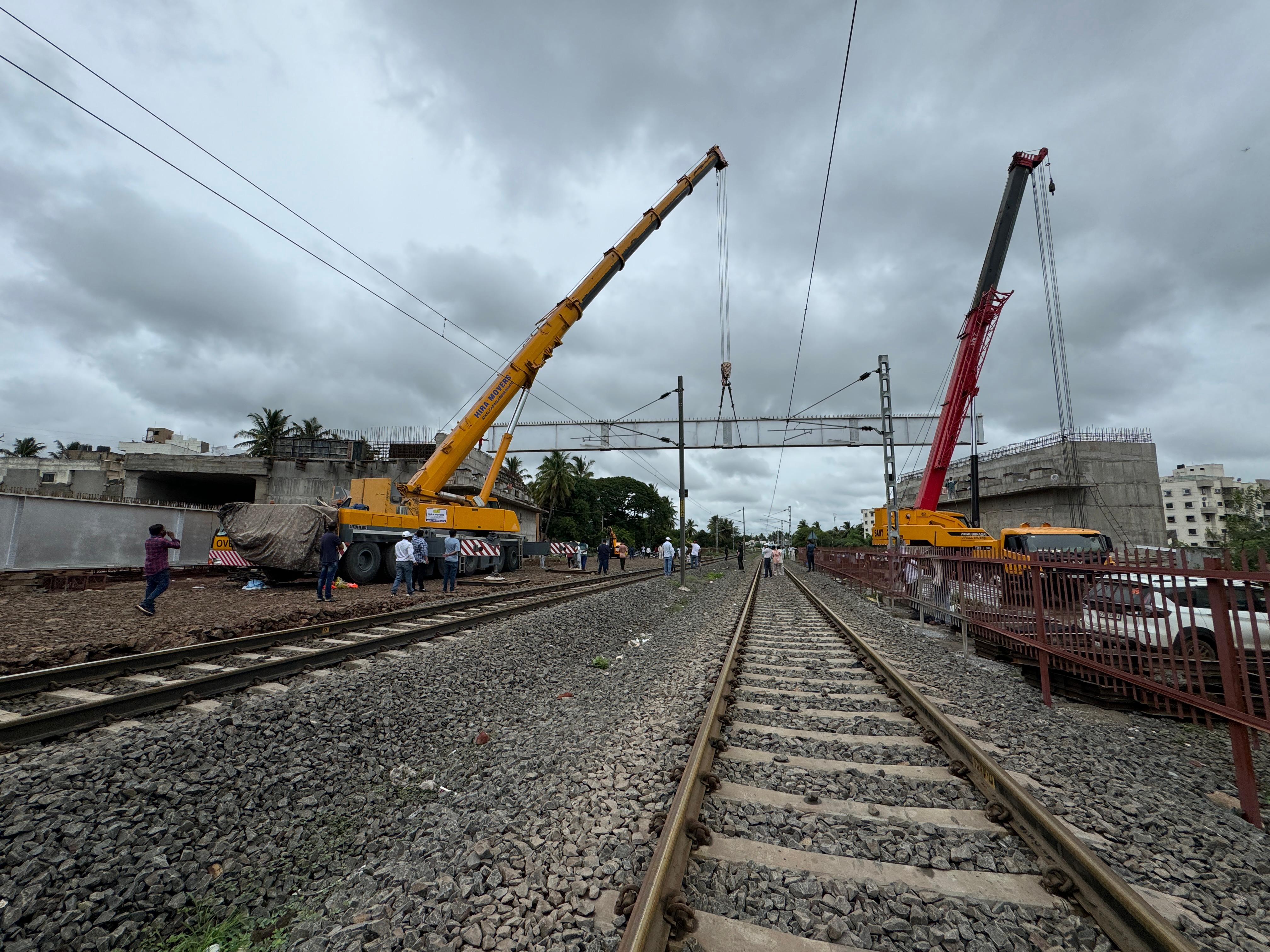 Cranes working on railway infrastructure